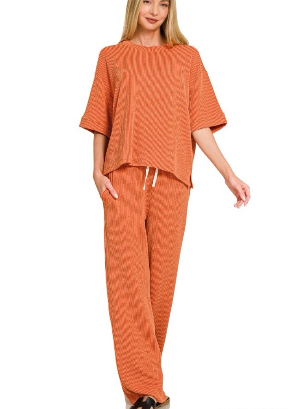 RAISED RIB SHORT SLEEVE TEE & PANTS SET